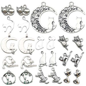 20/24pcs Antique Silvery Cat Design Pendants Alloy Animal Charms for DIY Bracelet Necklace Jewelry Making Accessories