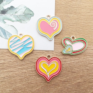 10/20/30pcs Enamel Charm Heart Gold Plated Pendant，Enamel love Charm，DIY Findings Charm Jewelry Supplies Making craft Accessories