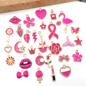 Mixed 30pcs Assorted Enamel charms collection，Bulk delicate cute Oil drop Gold plated metal pendants， for Jewelry Making charms
