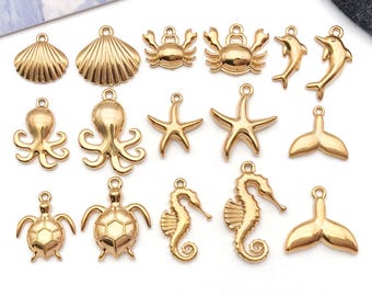 Dijes De Animales Marinos, 50 Piezas De Aleación De Vida Marina, Peces Del Océano Y Criaturas Marinas, Dijes De Joyería Para Bricolaje, Collar, Pulsera, Plata, Plata