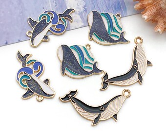 5/6pcs Enamel Whale Design Charms Alloy Marine Life Pendants for DIY Bracelets Necklaces Earrings Jewelry Making Accessories