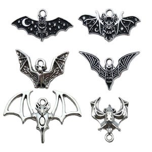 10/12pcs Halloween Decoration Charms, Alloy Gothic Bat Design Pendants, For DIY Jewelry Making Accessories