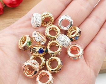 5/10/15pcs European beads large hole beads，rhinestones spacer beads，Round Spacer Beads，DIY bracelet necklace charms beads