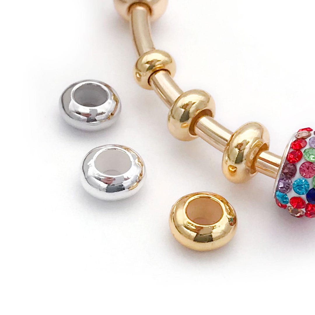 Positioning Bead 10pcs 18K Real Gold Plated Brass Beads Round Beads, Flat Silicone ...