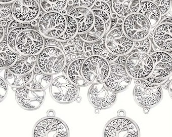 20pcs 15*19mm Plant Tree Charms Alloy Flat Round Tree Pendants for DIY Bracelet Necklace Earrings Jewelry Making Accessories