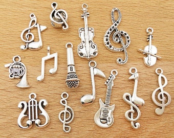 10/20/30pcs Antique Silver Music Charms ，Note Music Instrument Charm，for DIY Bracelet Necklace Handmade Jewelry Making Accessories