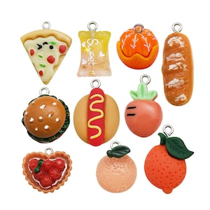10/20pcs Orange Charms Resin Fruit, Food, Hot Dog Design Pendants For DIY Bracelets Necklaces Jewelry Making Accessories