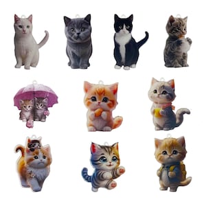 10pcs Cute Cartoon Printed Cat Charms Acrylic Animal Pendants for DIY Bracelets Necklaces Earrings Jewelry Making Accessories
