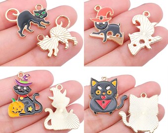 5/10pcs Enamel Black Cat Design Charms Alloy Halloween Decoration Pendants for DIY Bracelet Necklace Jewelry Making Accessories