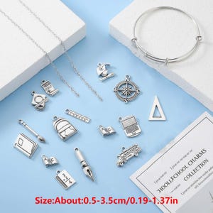 20/21pcs Graduation Season Charms Alloy Books, Certificates, Ruler Pendants for DIY Bracelets Necklaces Jewelry Making Accessories image 2