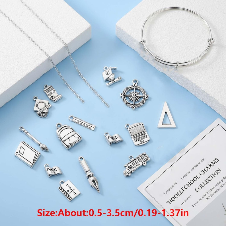 20/21pcs Graduation Season Charms Alloy Books, Certificates, Ruler Pendants for DIY Bracelets Necklaces Jewelry Making Accessories image 2