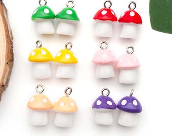 10/12pcs 11*17mm Colorful Mushroom Design Charms Resin Pendants For DIY Bracelet Necklace Jewelry Making Accessories