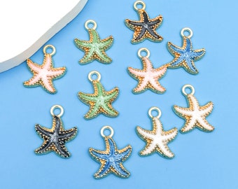 10pcs Fashion Multicolor Enamel Charm Starfish Pendant Accessories For Women Necklace Bracelet For DIY Jewelry Making