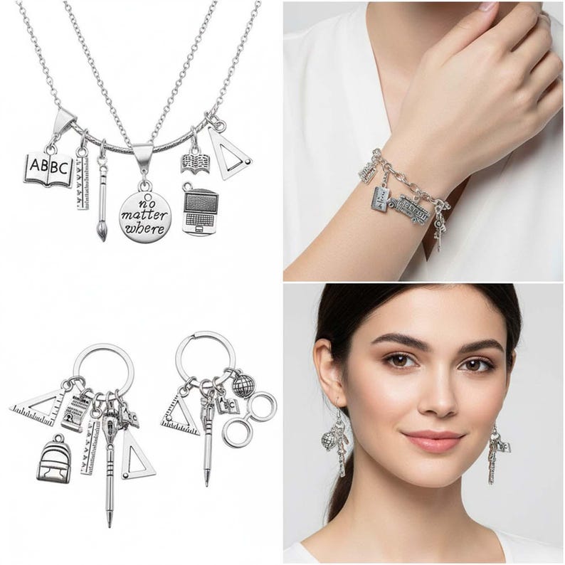 20/21pcs Graduation Season Charms Alloy Books, Certificates, Ruler Pendants for DIY Bracelets Necklaces Jewelry Making Accessories image 4