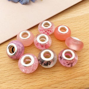 5/10/20PCS Pink glass beads European beads large hole charm beads Highly colorful European beads MIXED random picked charm