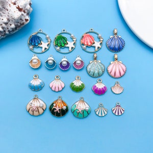 20pcs Alloy Enamel Sea Life Charms Shell Design Pendants for DIY Jewelry Making Accessories