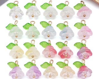 20 piezas de 14 x 16 mm de cristal con forma de lirio de los valles, colgantes de flores para pulseras, collares, pendientes y accesorios para hacer joyas.