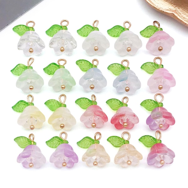 20pcs 14*16mm Glass Lily of the Valley Flower Charms Flowers Pendants for DIY Bracelets Necklaces Earrings Jewelry Making Accessories