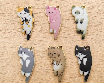 5/10/15pcs Enamel Cat Charms Cartoon Cat Gold Plated Enamel Pendants Handmade DIY Jewelry Earring Necklace Bracelet Accessories