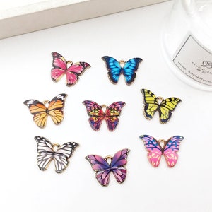 10/20/30pcs/Lot Butterfly Enamel Fashion Charms Earrings Pendant Gold Necklace Handicraft Diy Alloy Zinc Accessories For Jewelry Making