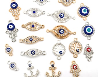 10/20/30pcs Mix Styles Shiny Gold Plated Charms, Evil Eye Pendant, Evil Eye Charms,Pendants, Evil Eye, Eye Pendant, Necklace Findings
