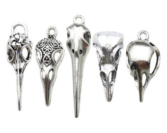 10/20 pezzi ciondoli in lega con design a forma di testa di uccello con teschio argentato antico per accessori fai da te per la creazione di gioielli, bracciali e collane