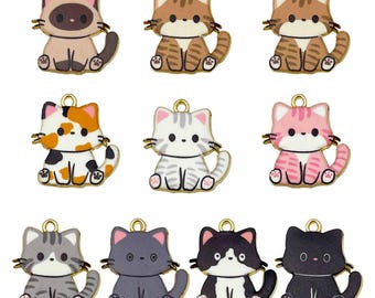 10 colgantes de aleación de animales de 23x24 mm con forma de gato de dibujos animados, esmaltados, para pulseras, collares, pendientes y accesorios para hacer joyas.
