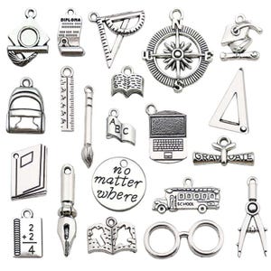 20/21pcs Graduation Season Charms Alloy Books, Certificates, Ruler Pendants for DIY Bracelets Necklaces Jewelry Making Accessories image 1