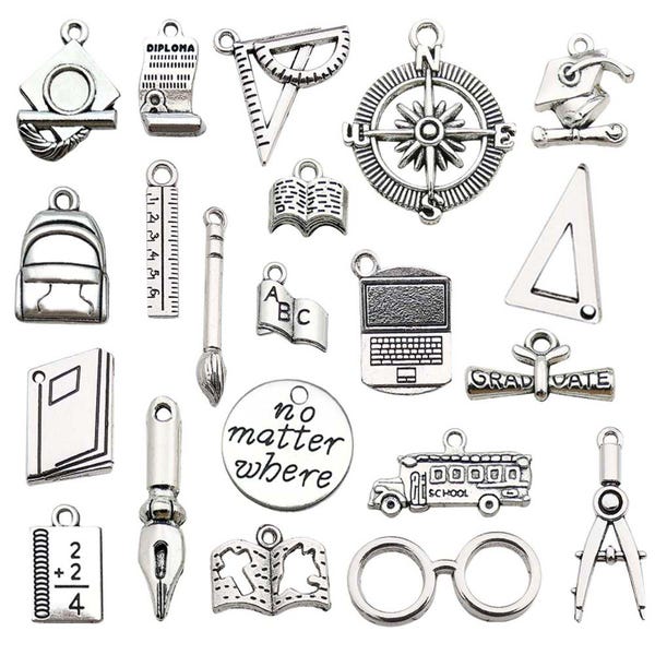 20/21pcs Graduation Season Charms Alloy Books, Certificates, Ruler Pendants for DIY Bracelets Necklaces Jewelry Making Accessories