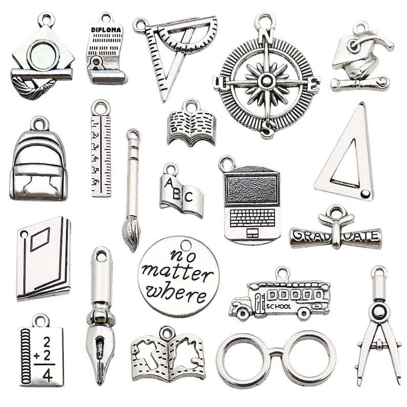20/21pcs Graduation Season Charms Alloy Books, Certificates, Ruler Pendants for DIY Bracelets Necklaces Jewelry Making Accessories image 1