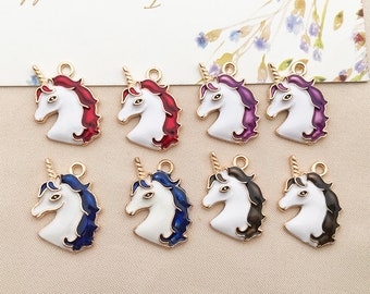 5/10/15個のエナメルユニコーンチャーム、繊細でかわいいユニコーンの
