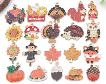20pcs Thanksgiving Decoration Charms Alloy Turkey, Maple Leaf, Pumpkin Pendants for DIY Bracelet Necklace Earrings Jewelry Making Accessory