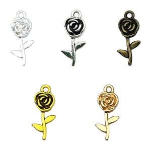 10/20/30pcs 9*21mm Rose Flower Design Charms Alloy Flower Pendants for DIY Bracelet Necklace Jewelry Making Accessories