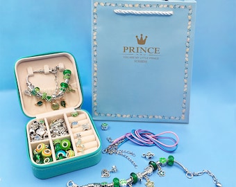 ヨーロッパのパンドラブレスレットチャーム作成キット、女の子のためのDIYビーズジュエリー作成、女の子への絶妙なジュエリーギフト、ビーズとチャームの詰め合わせ
