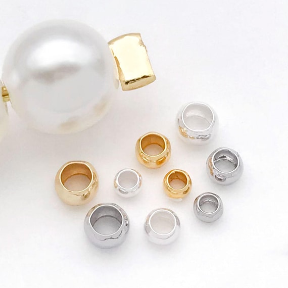 50pcs 18K Real Gold Plated Brass Tube Crimp Beads, Cylindrical