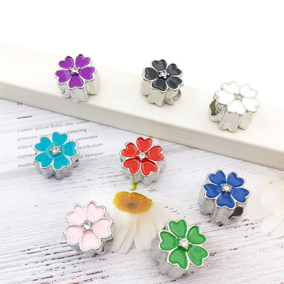 5PCS Flower Charms Enamel Flower Beads european Jewelry Beads