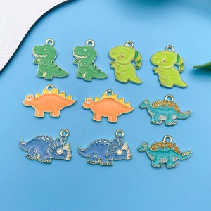10pcs Enamel Cartoon Dinosaur Design Charms Alloy Metal Animal Pendants Suitable for DIY Bracelet Necklace Jewelry Making Accessories