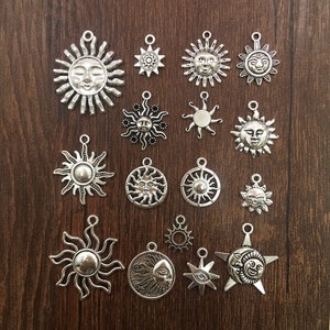 Mix 15pcs bulk Antique Silver Sun Charm vintage sun Pendant For DIY Bracelet Earrings Necklace Zinc alloy Accessories