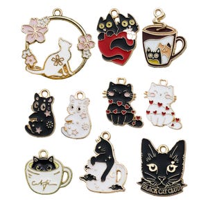 10pcs Enamel Cartoon Cute Cat Design Charms Alloy Metal Animal Pendants for DIY Bracelet Necklace Jewelry Making Accessories