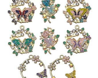 Bestewelry 44 Ciondoli Dorati Con Strass - Forme Di Croce, Cuore, Farfalla, Albero - Per Creazione Gioielli Fai Da Te, Collane, Bracciali - 3