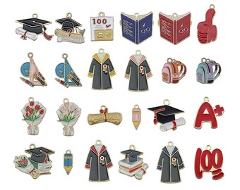 20/24pcs Graduation Season Charms, Alloy School Bags, Pen, Books, Bachelor's Hats, Ruler Pendants For DIY Jewelry Making Accessories