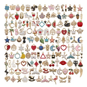 Bulk Wholesale 150pcs Gold Metal Mix Colorful Enamel Charms jewelry pendant，for DIY Bracelet Necklace Earrings Handmade Making Accessories