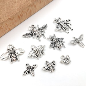 20/40/60pcs Bee Charms Honeybee Charms Insect Charms Antique Silver Tone jewelry making DIY handmade craft supplies
