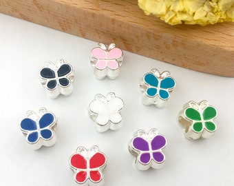 5PCS Butterfly charms Enamel  Butterfly Beads, European Jewelry Beads, Wholesale Beads, Big Hole Beads, Large Hole Beads for Jewellery