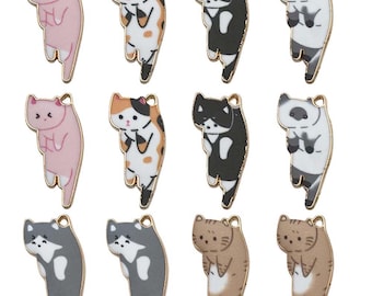 10/12pcs 12*25mm Enamel Cute Cartoon Cat Charms Alloy Animal Pendants For DIY Bracelet Necklace Jewelry Making Accessories