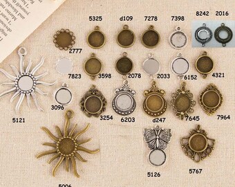 5 Round 12mm Pendant Trays, Antique Bronze Silver Base Cabochon Setting Blank Bezel Frame Cameo Metal Alloy HK206