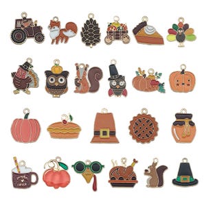 10/20pcs Enamel Thanksgiving Decoration Charms Alloy Owl, Pumpkin, Turkey Pendants for DIY Jewelry Making Accessories