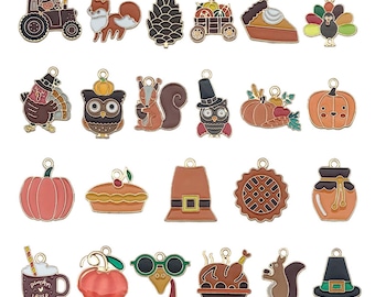 10/20pcs Enamel Thanksgiving Decoration Charms Alloy Owl, Pumpkin, Turkey Pendants for DIY Jewelry Making Accessories