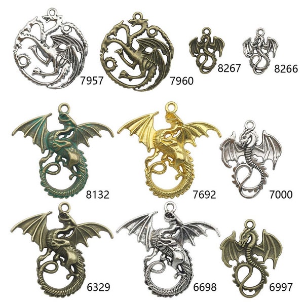 Collection de pendentifs Dragon Charms - Antique Silver Antique Bronze Gold Colors, Choix multiples