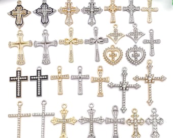 10/30pcs Cross Charms with Rhinestones Pendants, for DIY Bracelets Necklaces Earrings Jewelry Making Accessories